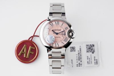AF Factory Ballon Bleu de Cartier 33MM Pink Dial Stainless Steel Bracelet Women Watch